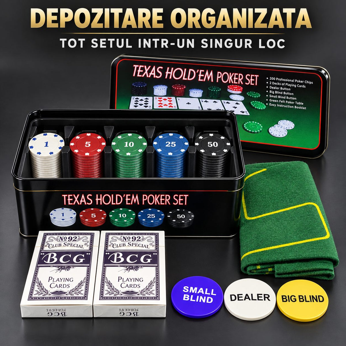 Set de poker cu 200 de jetoane