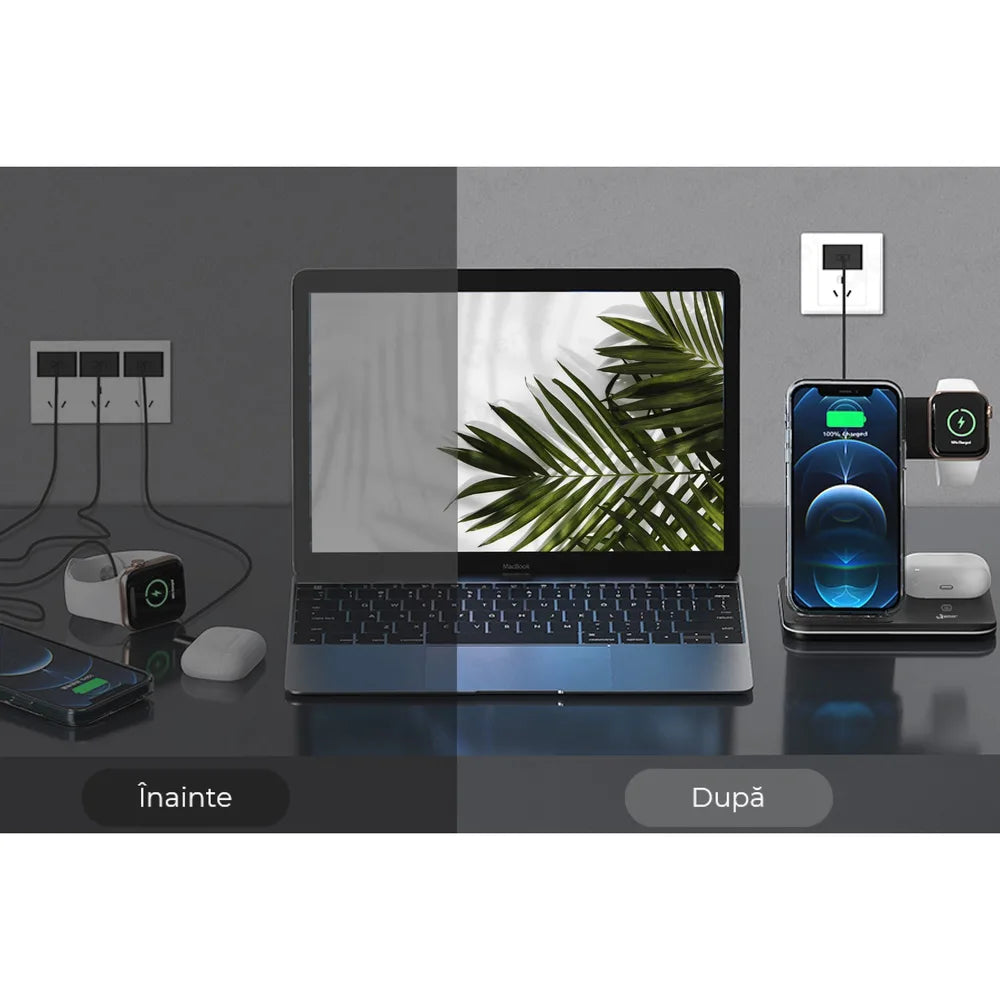Stație de încărcare wireless 3 în 1