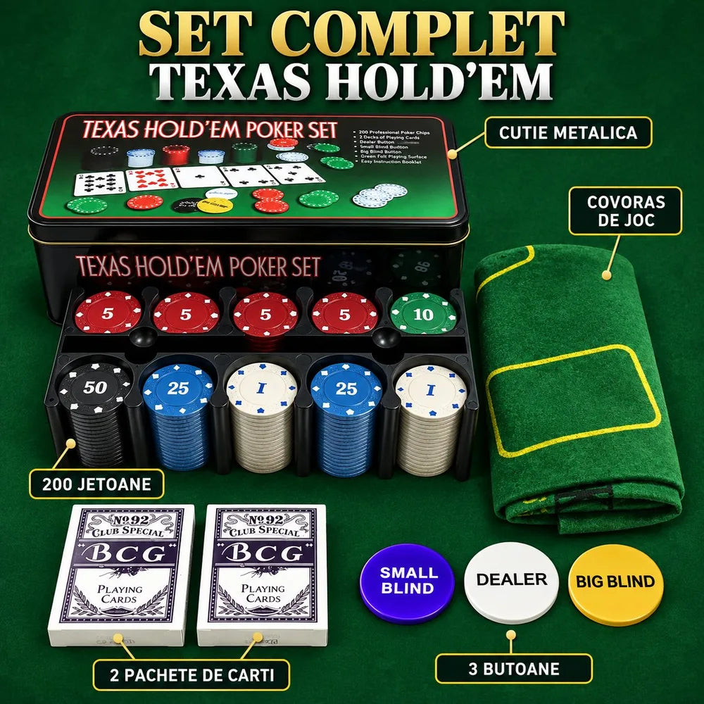 Set de poker cu 200 de jetoane