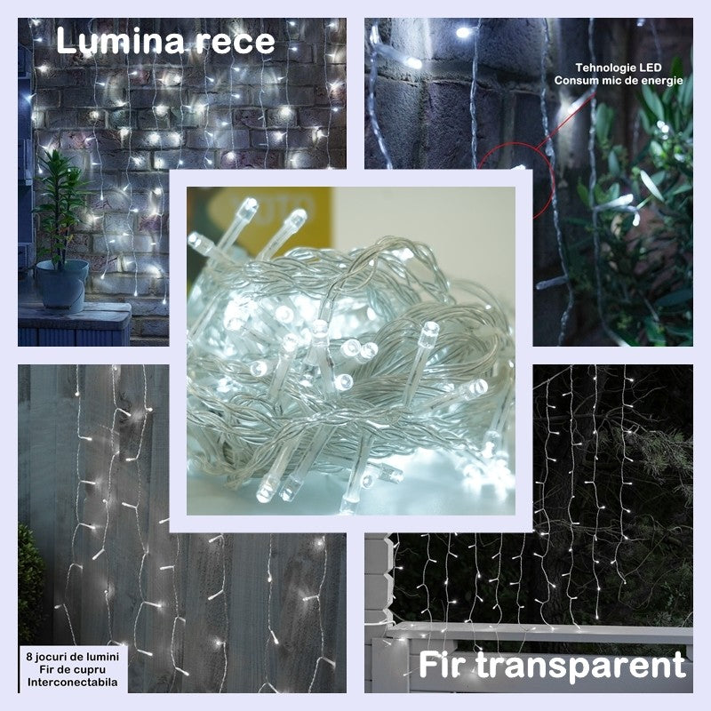 Perdea luminoasă 5 × 1 m, cu 8 jocuri de lumini