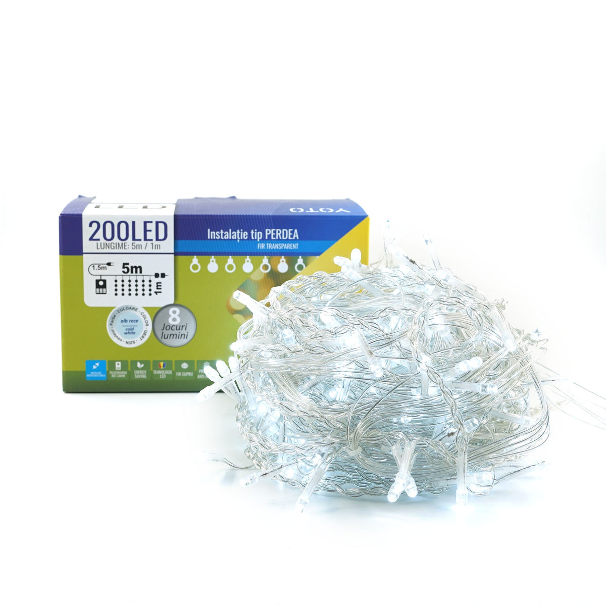 Perdea luminoasă 5 × 1 m, cu 8 jocuri de lumini