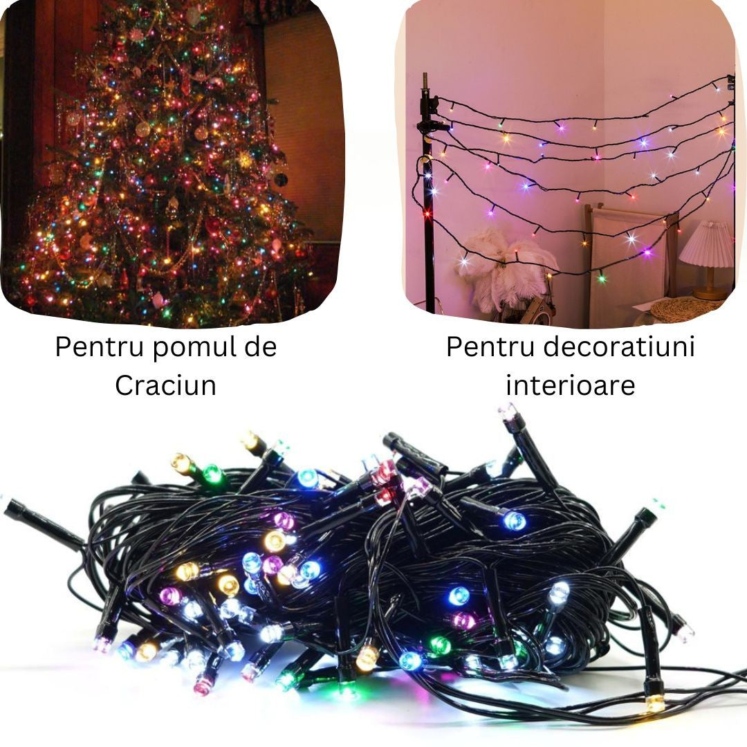 Instalație de Crăciun liniară cu 8 jocuri de lumini, fir negru