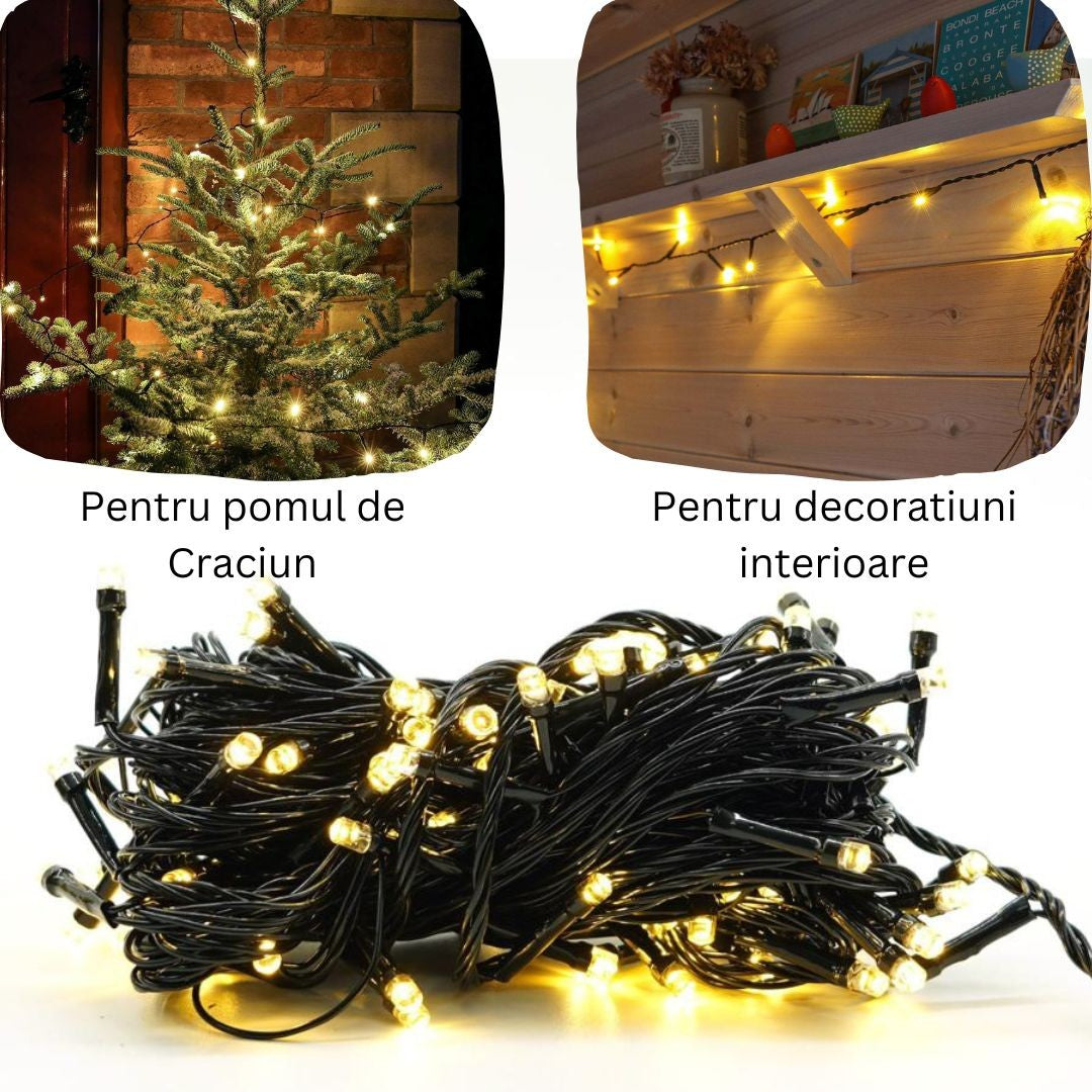 Instalație de Crăciun liniară cu 8 jocuri de lumini, fir negru