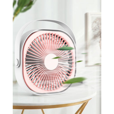 Mini Ventilator Pentru Birou Cu Usb, , Rotire 360 Grade, 3 Viteze, 4000 M A, 13.5 X 12,8, Roz